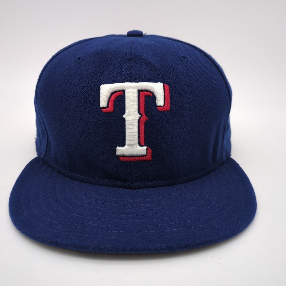 Texas Rangers Hat 7 7/8 Fitted Cap Blue Mens Baseball New Era MLB White Red Logo